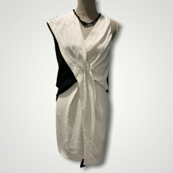 HELMUT Lang Black and White Draped Sheath Dress Size 6 medium - Picture 4 of 14